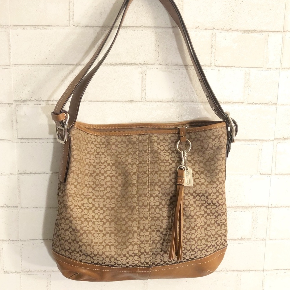 Authentic Coach Brown Canvas Cross Body Bag